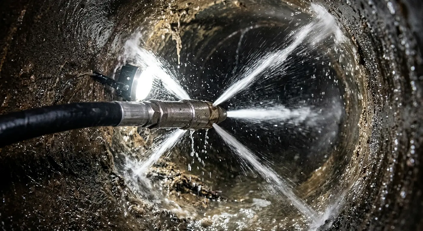 High-pressure hydro jetting nozzle cleaning sewer pipe for Sewer Cleanout in Mishawaka